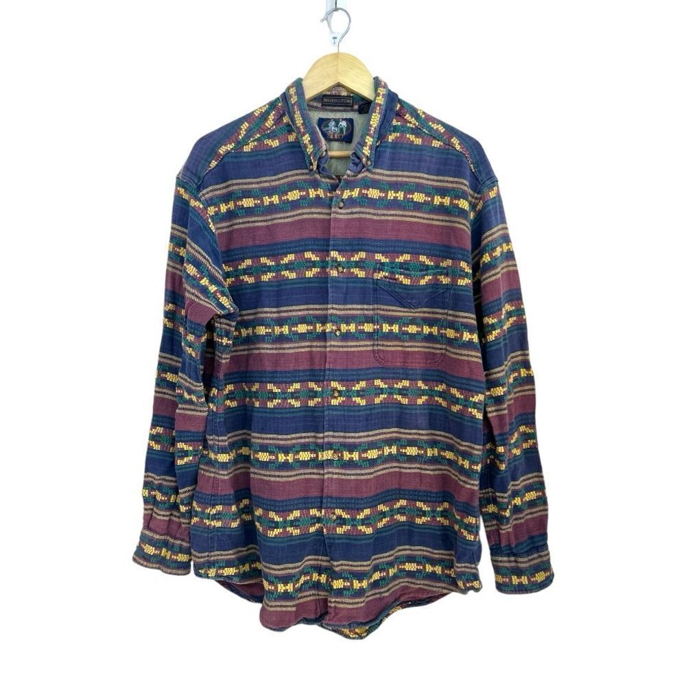 Sero Shirtmakers‎ Western Aztec Button Down Washed Cotton Shacket, Size XL